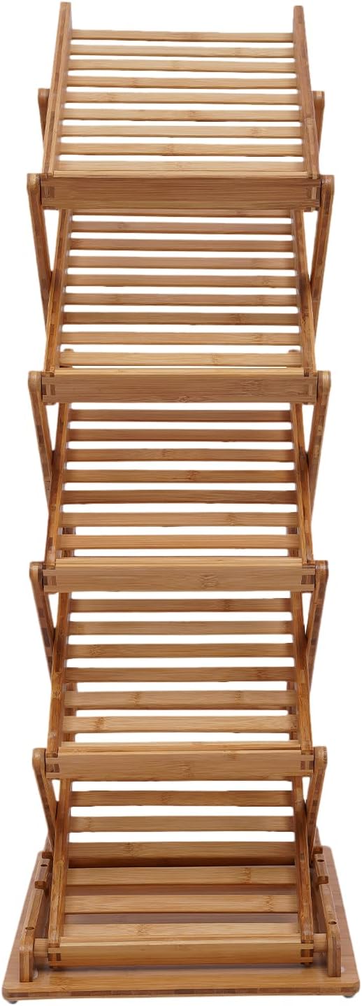 Foldable Bamboo Magazine Rack Floor, Portable 5-Pocket Display Stand,11lbs Display Stand for Trade Shows, Office, Retail Store, Craft Shows