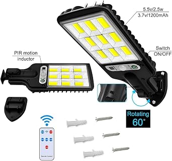 Jouis Solar Güneş Enerjili Sokak Lambası 120 LED - IP65 Su Geçirmez Uzaktan Kumandalı ve Hareket Sensörlü COB LED Dış Mekan Duvar Aydınlatması, Bahçe, Otopark ve Avlu Projektörü [Enerji Sınıfı A++]