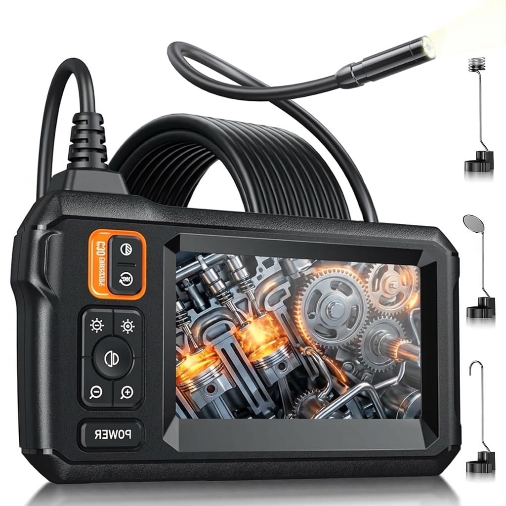 Endoscope Camera with Light, Inspection Borescope Camera with 4.3" IPS Screen, 1920P HD with 8 LED Lights, 16.5FT Semi-Rigid Cord Bore Scope, IP67 Waterproof Endoscope for Sewer, Tools(Orange)