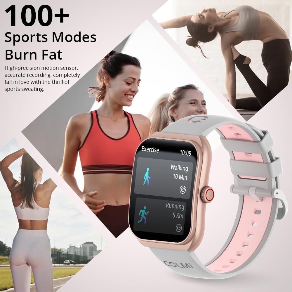 COLMI P86 Smartwatch displaying various sports modes and fitness tracking features.