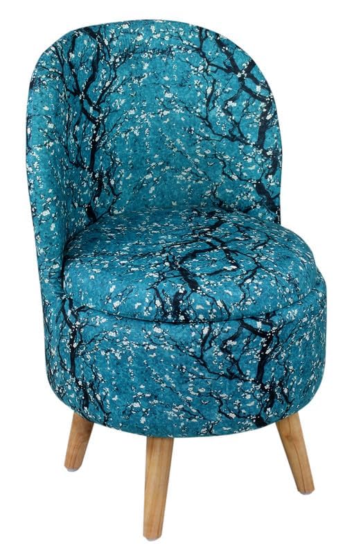 Image of Ottoman for Living Room, Velvet Round Foot Rest Stool, Wooden Legs Chair for Sitting, Ottoman for Bedroom & Makeup Room Decor | Chair (18 inchx18 inchx32 inch), Puffy (16 inchx16 inchx17 inch) | Teal Blue