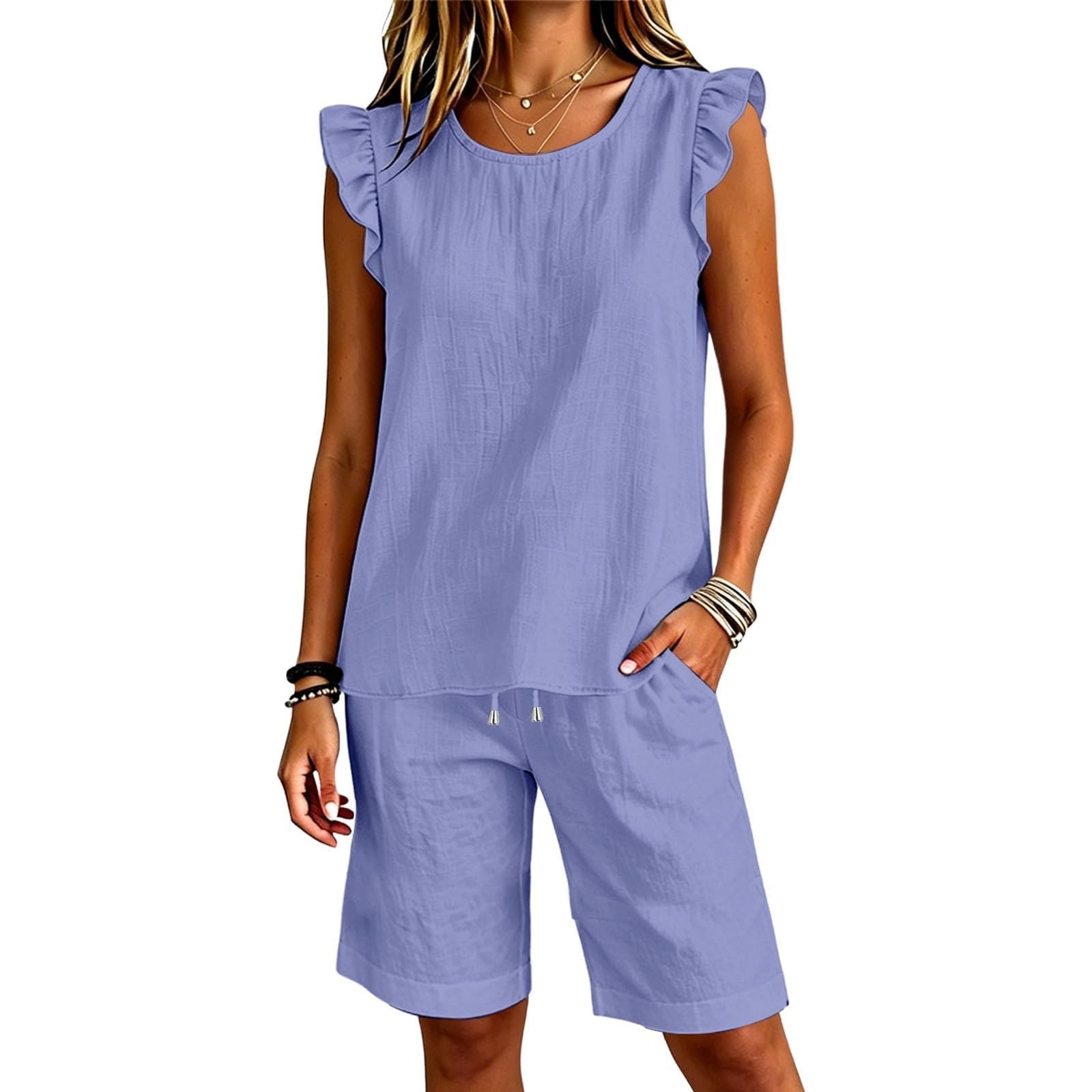 Generisch Eleganti pantaloncini a maniche corte per tutti i giorni, abbigliamento casual, abbigliamento traspirante per temperature calde, stile senza uomo, set leggero, perfetto da abbinare senza