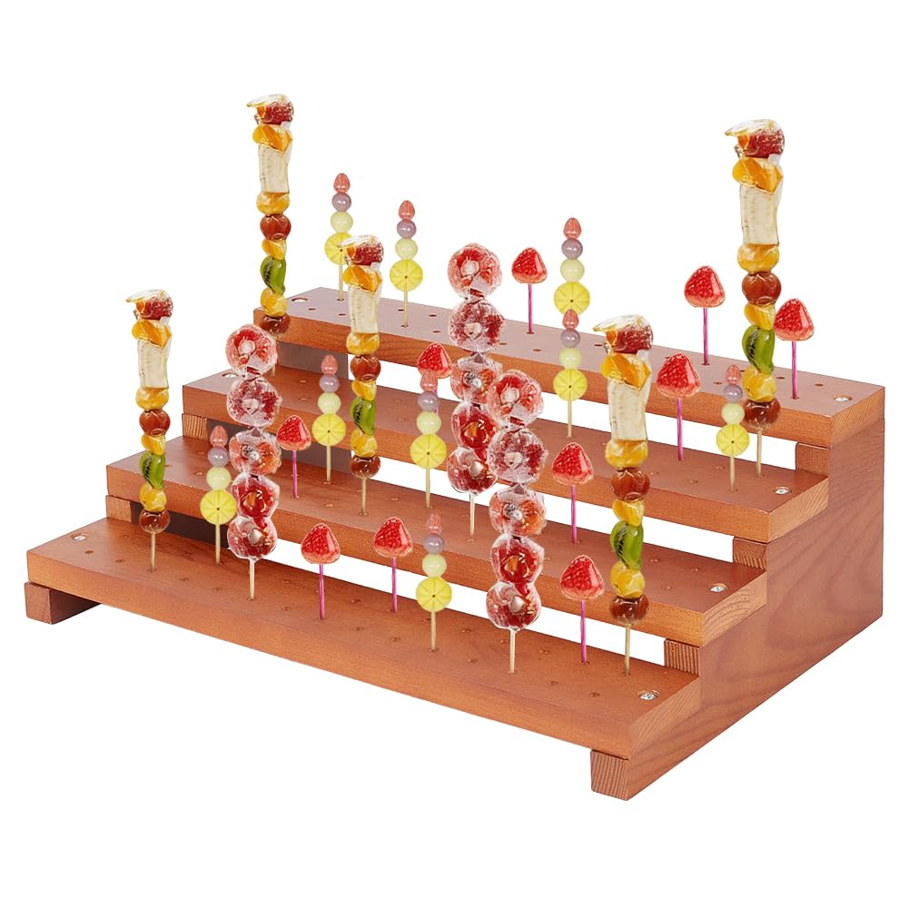 PH PandaHall 120 Trous Support à Brochettes en Bois Présentoir Apéritif, 4 Niveaux Présentoir à Suçettes Bois pour Buffet de Fête, Fruits, Légumes Cocktail Réception, 35x24cm