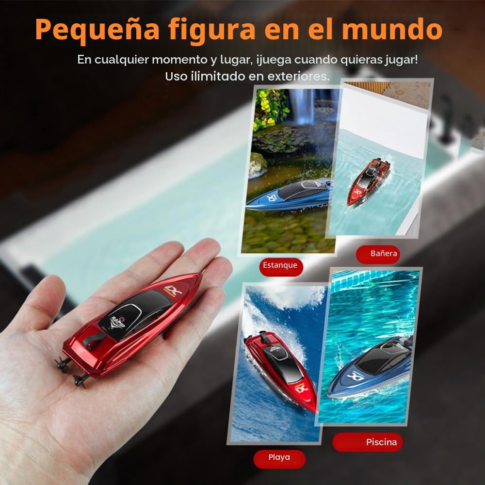 OBEST 2 Piezas Mini Barco Teledirigido, RC Barcos de Carreras con Piscina Inflable, 2.4GHZ Lancha de Control Remoto Eléctrico RC Barco Verano, Boat Juguete de Piscina para Niños a Partir de 8 Años