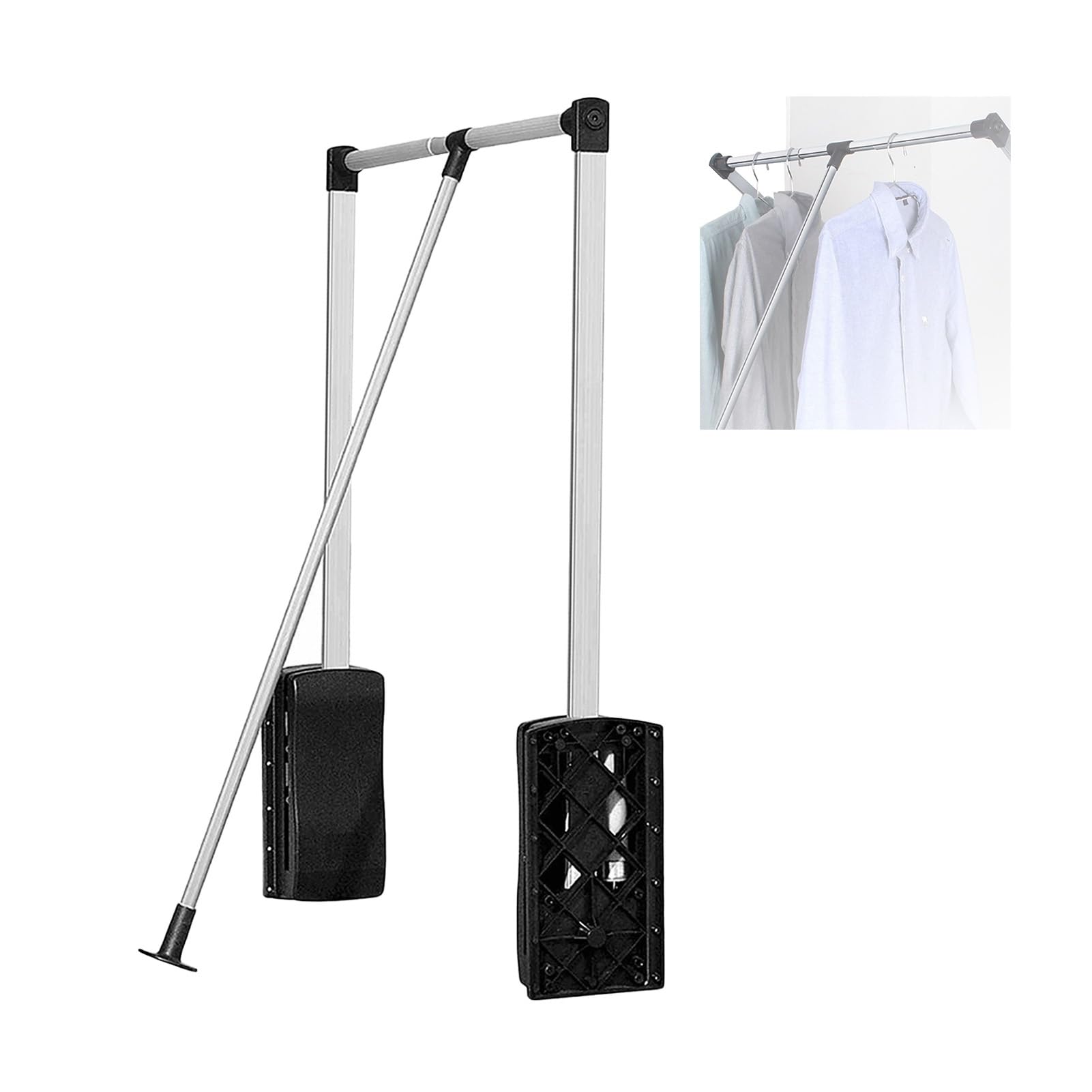 HTTGDGDH Adjustable Pull Down Closet Rod With Pneumatic Buffer, 510-1210Mm Wardrobe Rail For Easy Hanging, Supports 15Kg Load, Space-Saving Clothes Organizer,Black-660-890mm