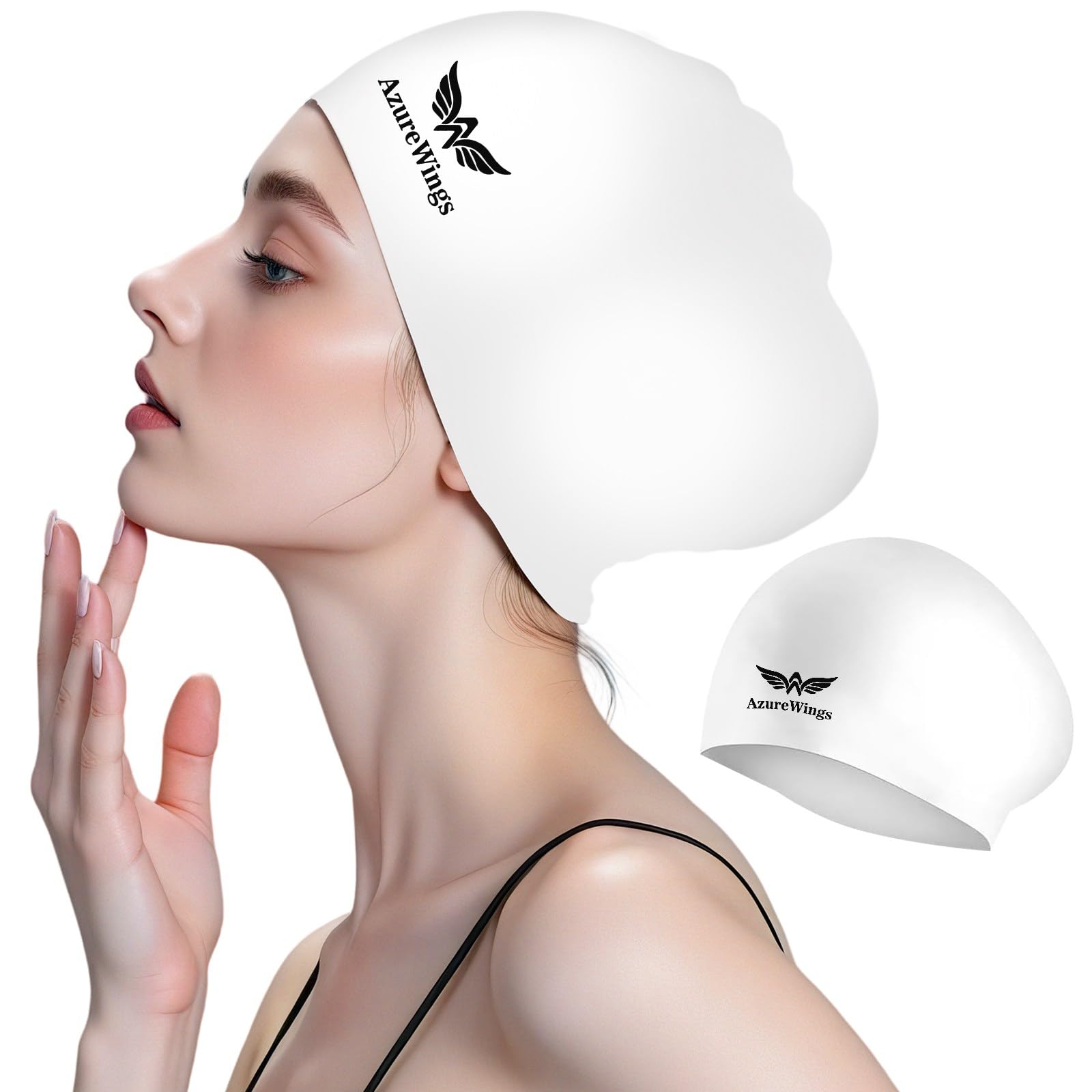 AzureWings Large Swim Cap for Women Men Swimming Caps for Long Hair Adults Youths Silicone Swim Hats Bathing