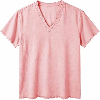 Linen Shirts for Men Short Sleeve V Neck T-Shirt Beach Yoga Top Casual Hippie Clothes Vacation Raw Edge Tee