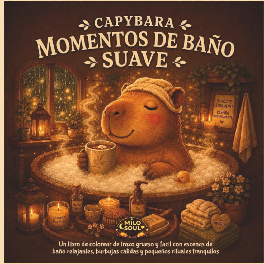CAPYBARA MOMENTOS DE BAÑO SUAVE: Un libro de colorear de trazo grueso y fácil con escenas de baño relajantes, burbujas cálidas y pequeños rituales tranquilos (Rituales de Calma)