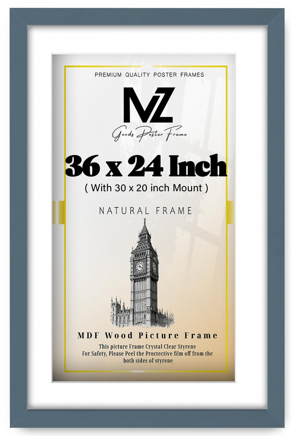 Mz Goods Dark Grey | Mdf Minimalist Picture Frame (91.44 X 60.96 Cm) With (30 X 20 Inch) White Mount Wall Display | 36 Inch X 24 Inch Diploma, Certificate, Artwork, Decorative Frame [ ]