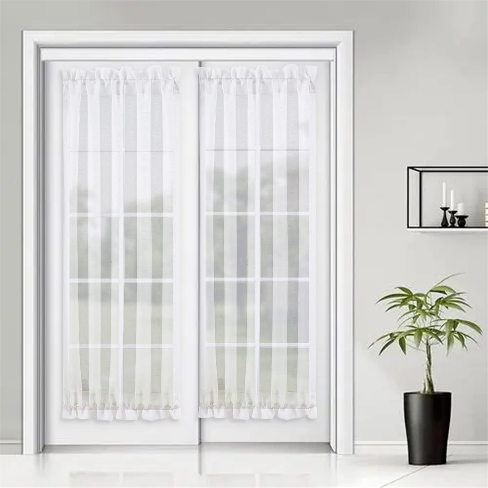 SK Studio Lot De 2 Rideaux Voilage Semi-Transparents Pour Porte Fenêtre - 64x183cm Gris - Traitement Lumière Élégant