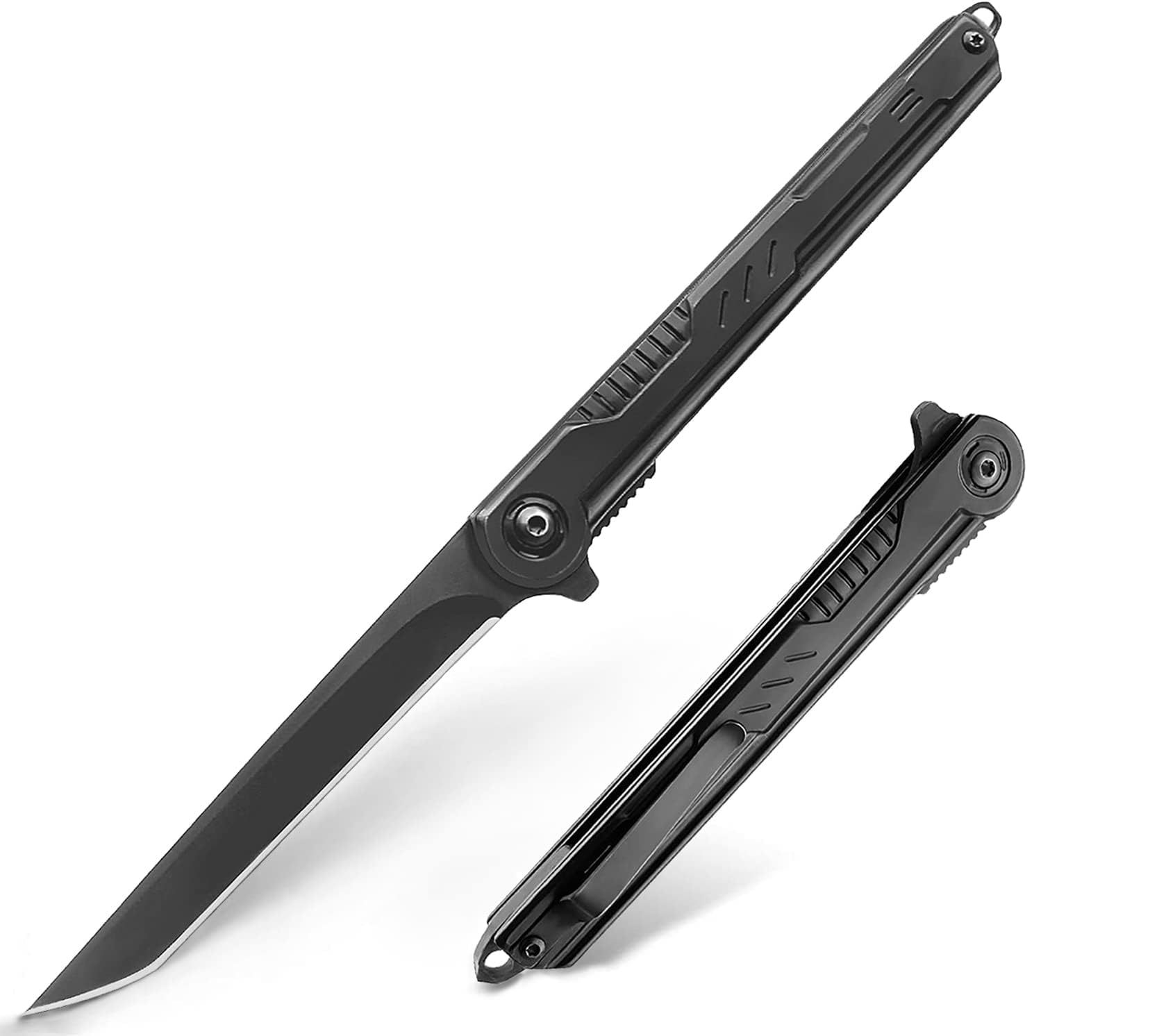 Folding Pocket Knife for Men with Clip, EDC Knives with Tanto Blade, Slim Gentleman's Knife for Outdoor Camping Hiking, Foldable Box Cutter Everyday Carry ?Black?