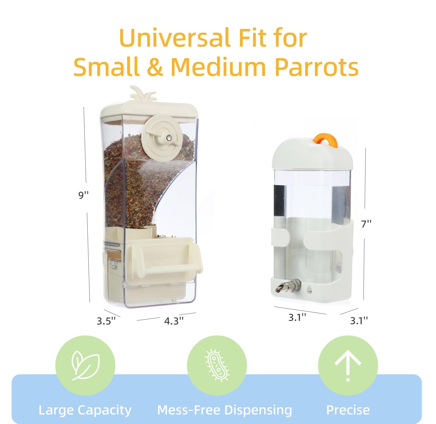 No-Mess Bird Feeder & Waterer Set for Cage, 300ml Auto Feeder with Seed Hull Catcher & 400ml Stainless Steel No-Backflow Drinker, for Cockatiels Conures Parakeets - image 4