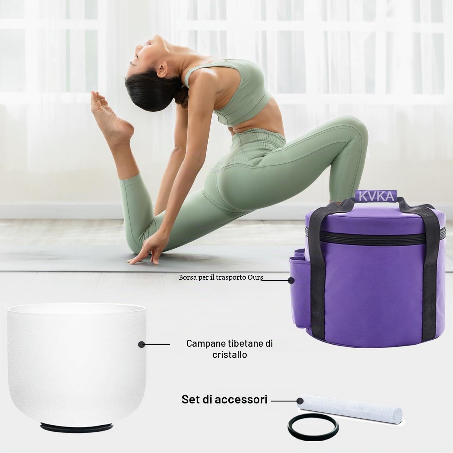 KVKA Ciotole tibetane da 25 cm, 432 Hz, nota C 10 pollici, bianco Chakra Sound Healing ciotola sonora per meditazione, riduzione dello stress, rilassamento con borsa per il trasporto
