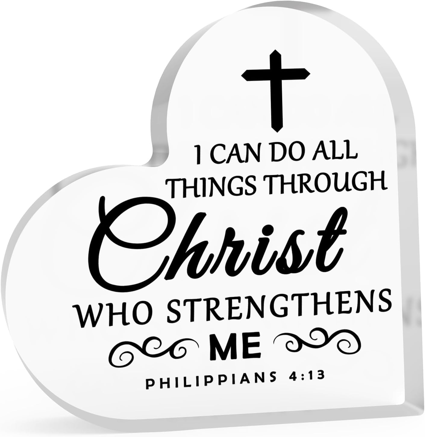Bible Verse Christian Inspirational Religious Gift Heart Shaped Acrylic Decor Christening Gifts for Daughter Son First Communion Acrylic Sign Birthday Gift for Godson Goddaughter 4 x 4 inch