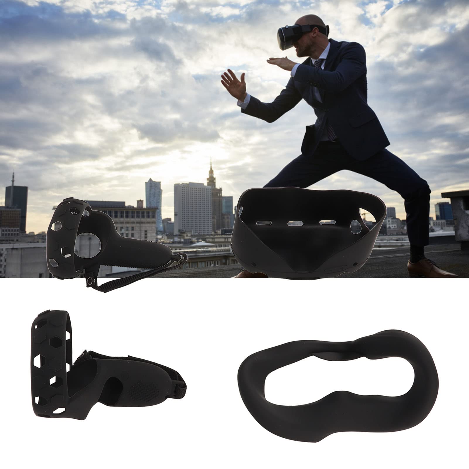 Set di coperture protettive in silicone per 2, custodia in silicone con lenti per il viso e impugnature per i controller, accessori in silicone antigraffio e