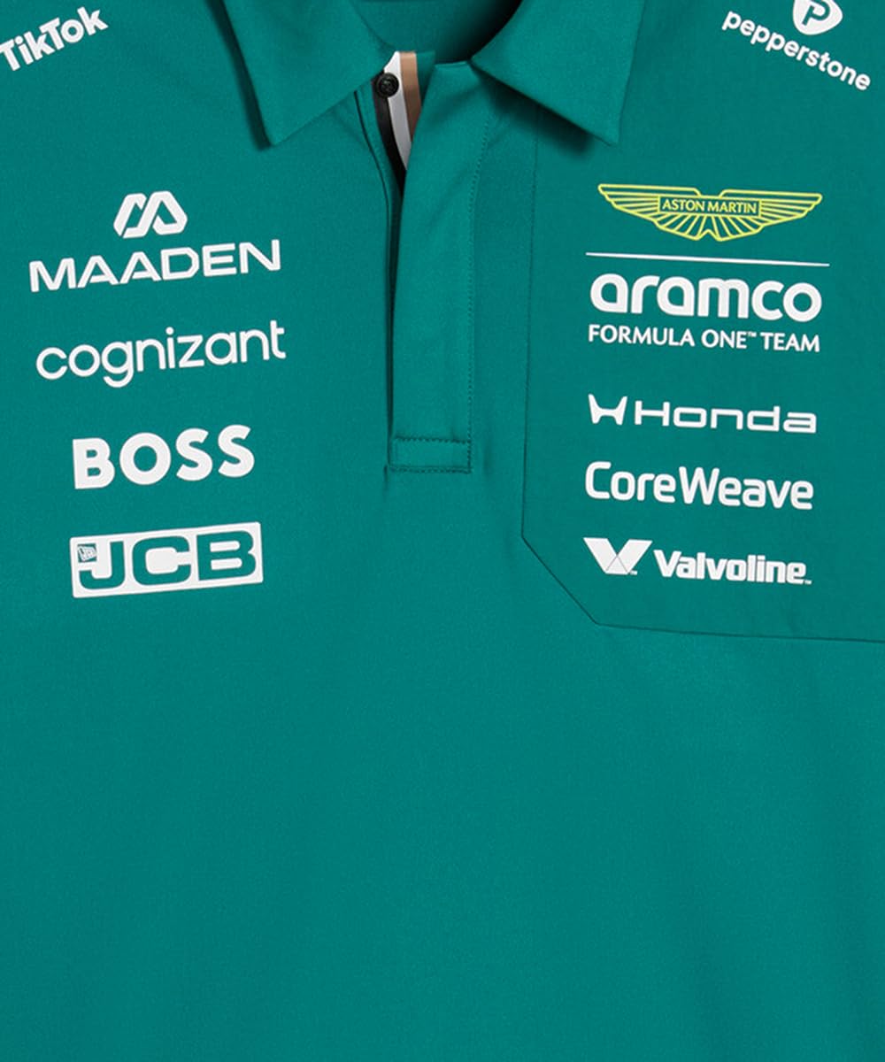 PUMA Aston Martin F1 2026 Polo Team Uomo – Verde | Come visto indossato dal team e dai piloti, Tutti i loghi più recenti di team e partner, Maniche corte con colletto a tapetta