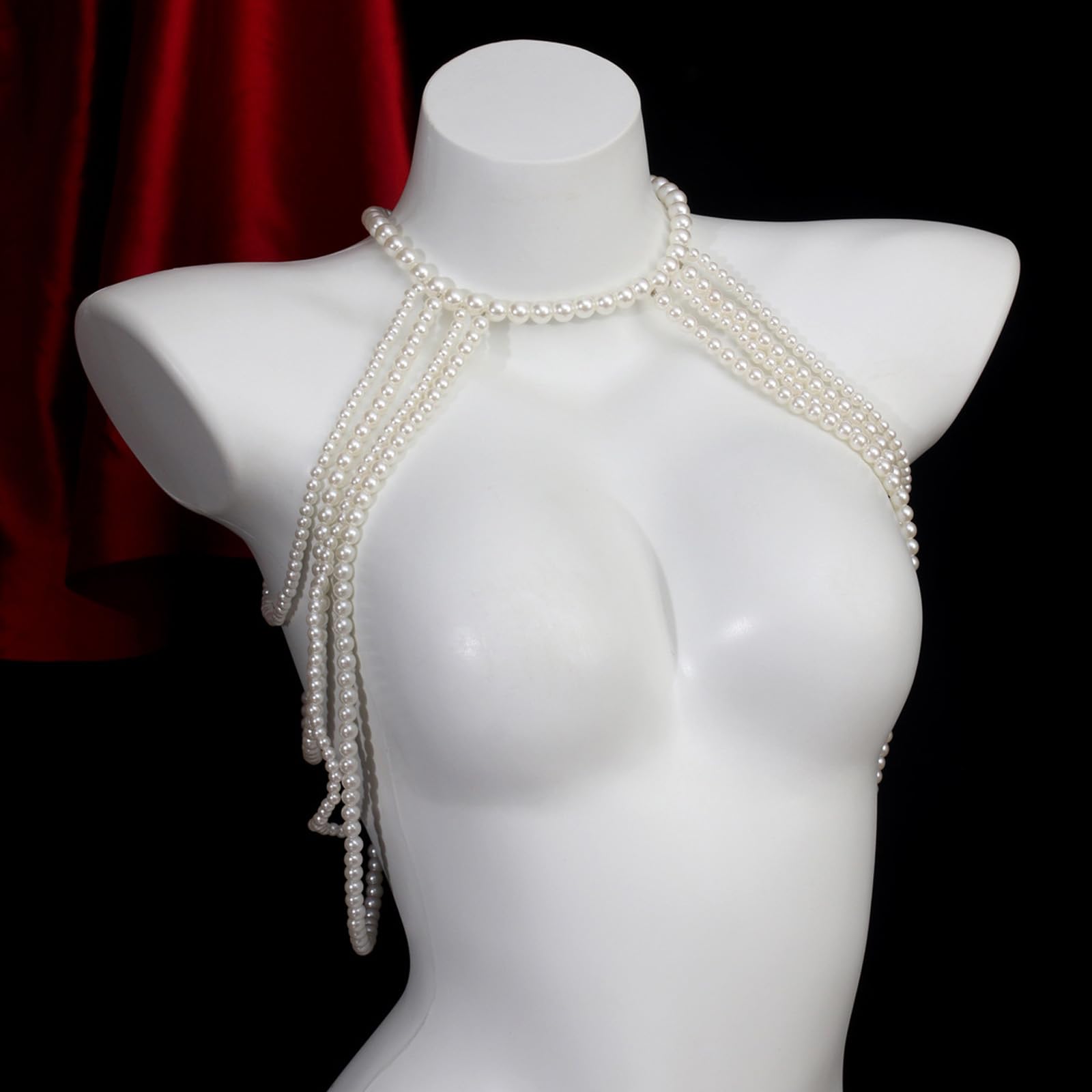 Catena per il corpo da donna con perle finte alla moda, design regolabile, decorazione per feste, matrimoni e abbigliamento casual, gioielli per il corpo regolabili