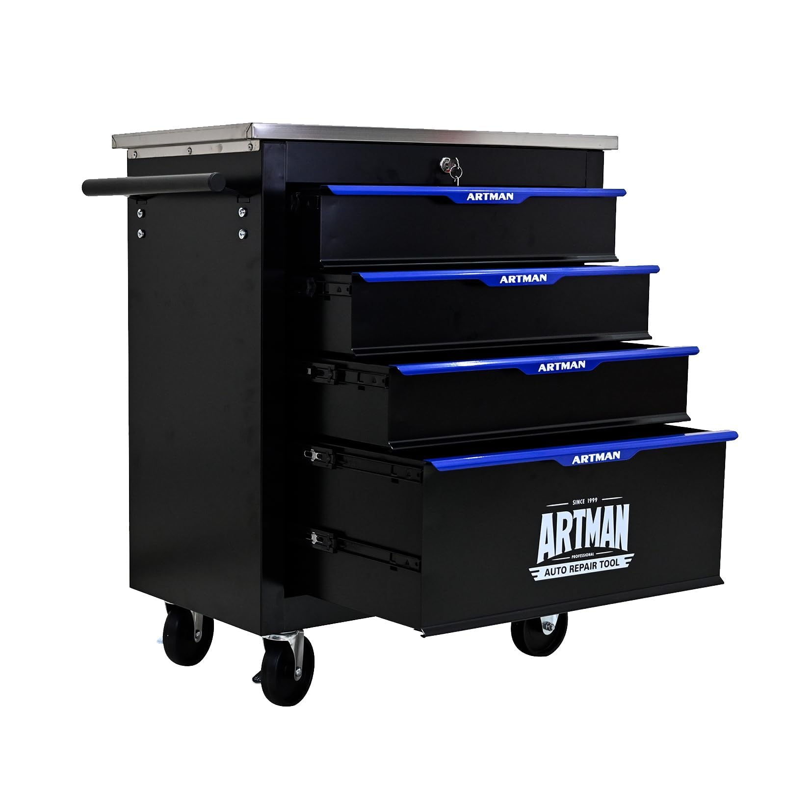 4-Drawer Heavy-Duty Rolling Steel Tool Cart with Handle&Wheels, Metal Storage Organizer Cabinet, Tool Chest for Efficient Tool Storage in Garage,