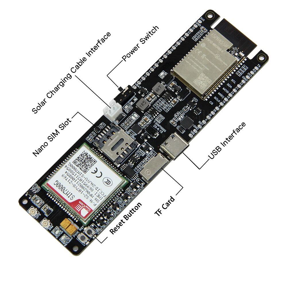 LILYGO Módulo de placa de desarrollo de carga solar ESP32-WROVER-B WiFi BLE 18560 Soporte de batería TTGO T-SIM7000G CH9102F 4MB