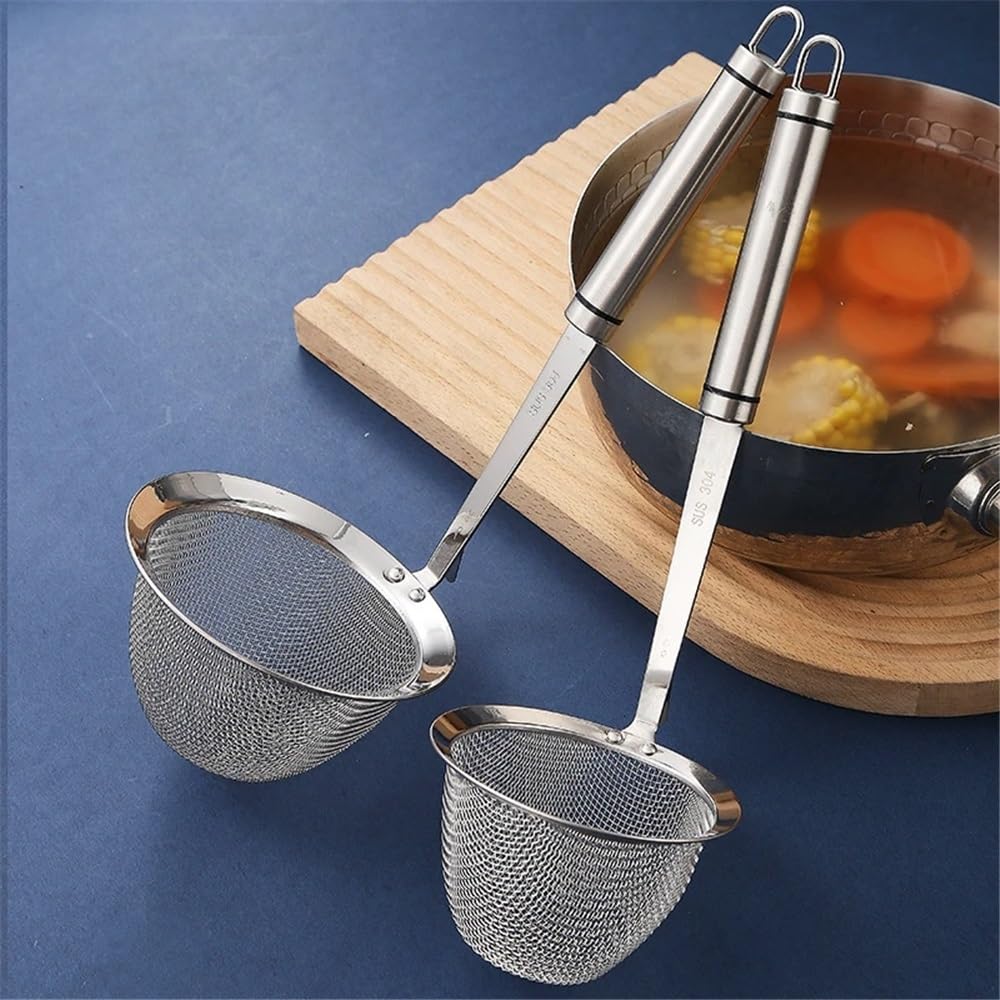 Cesta de freidora Cesta coladora Colgante de Acero Inoxidable con Mango Largo, colador de Fideos for ollas Calientes, Filtro de Aceite, Cuchara, Utensilios de Cocina(Medio)