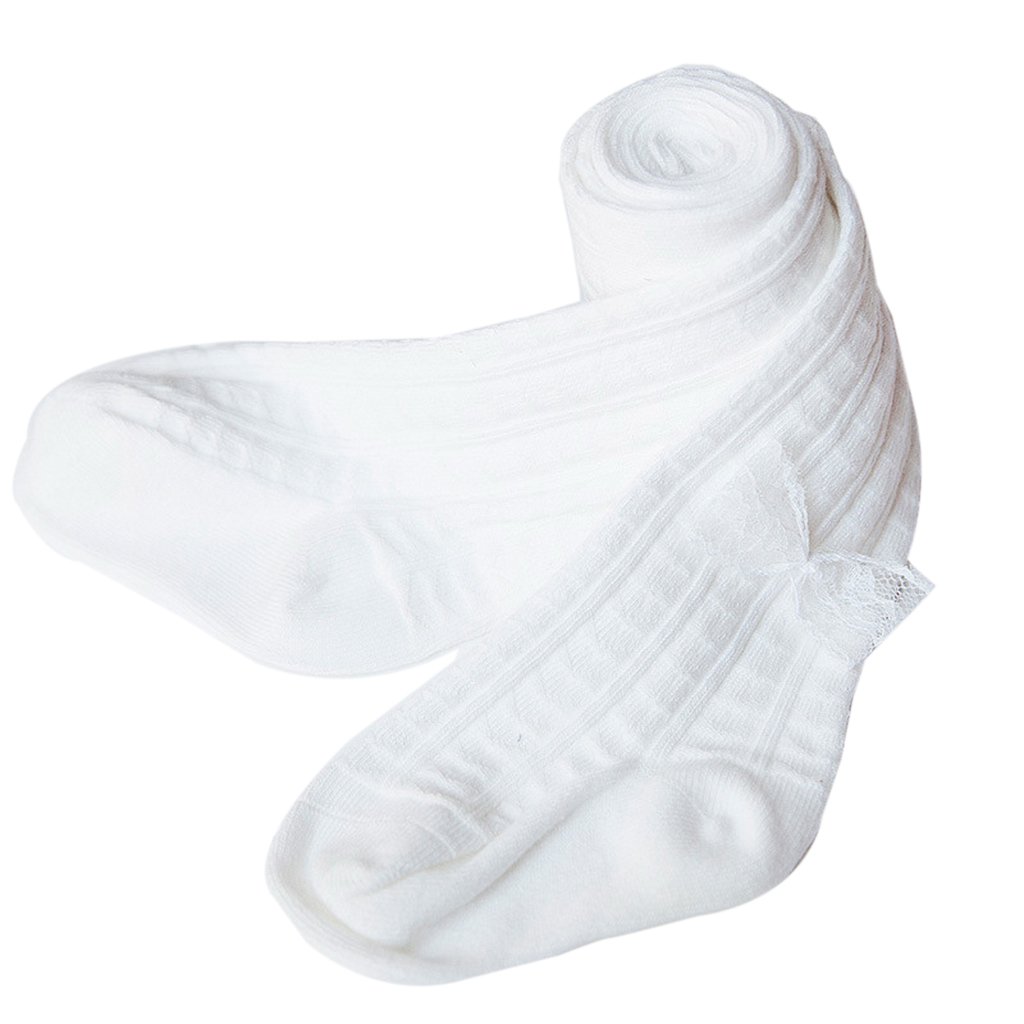 CALYFER Baby Toddler Girls' Stretch Lace Bow Cable Tights White 6-12 Months