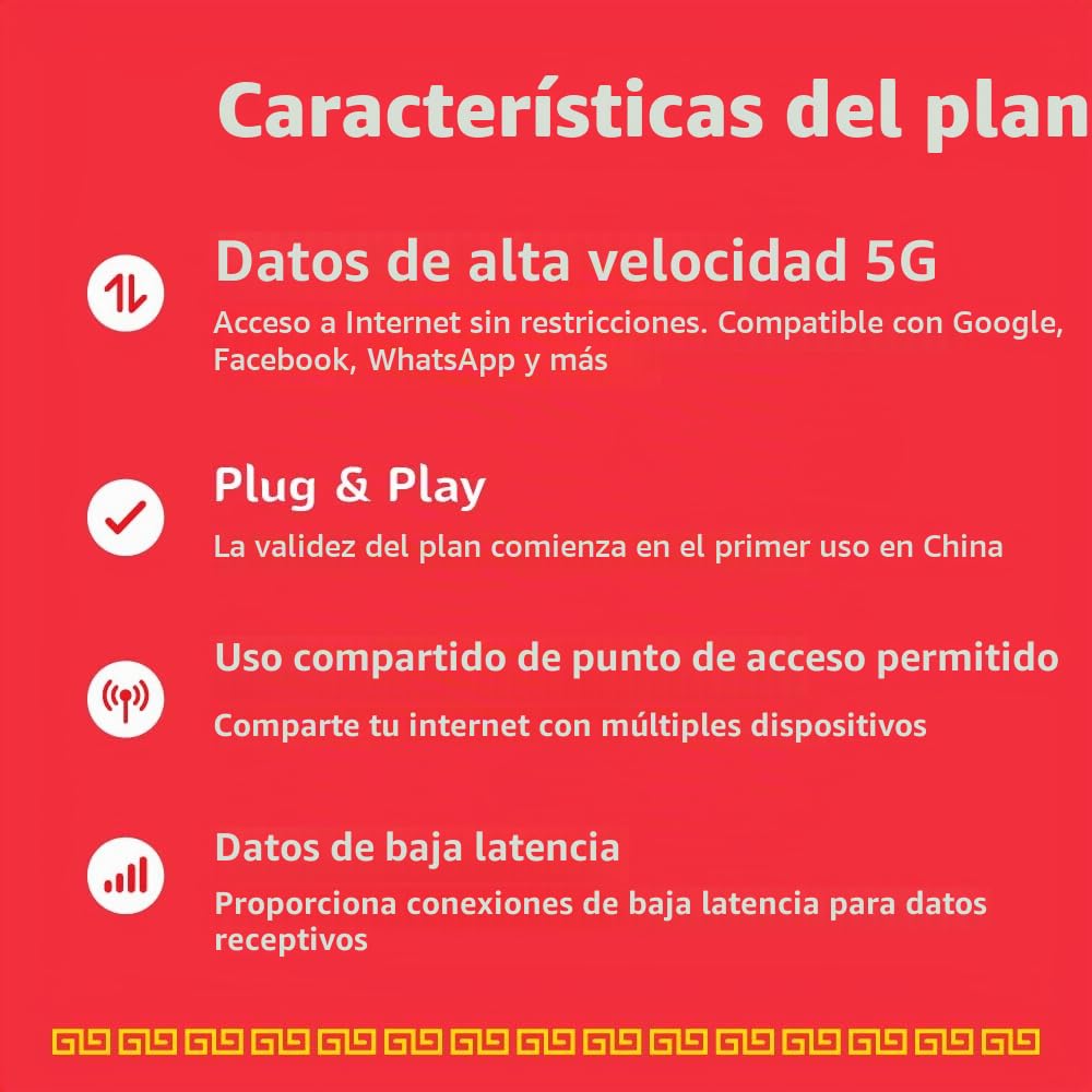 Tarjeta SIM China de 30 días | 20 GB de datos de alta velocidad | Activación automática | Compartir punto de acceso permitido | Compatible con Google, Facebook, Whats App y más. Solo datos sin voz.