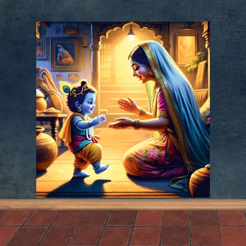 Image of British Terminal Cute little Bal Gopal Baby God Krishna| Kanha Ji | Laddu Lord Makhan Chor Painting Religious Poster for Pregnant Women for wall (matt thin vinyl,sticker,multicolor,unframed)| bj132