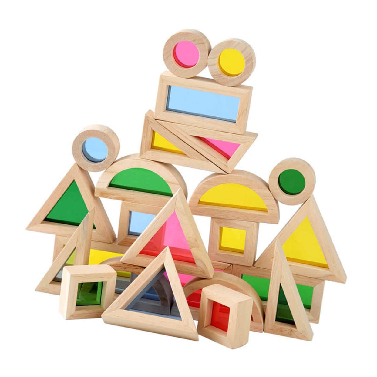 Blocchi Impilabili Geometrici 24 Pezzi in Legno Acrilico per Bambini