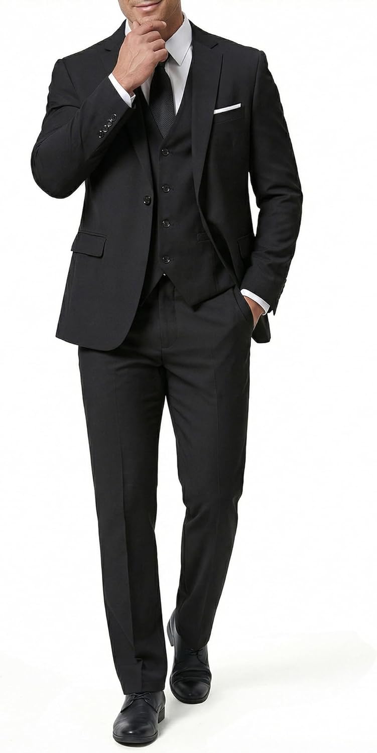 MY'S Men’s Slim Fit Suit One Button 3-Piece Blazer Dress Business Wedding Party Jacket Vest Pant with Tie
