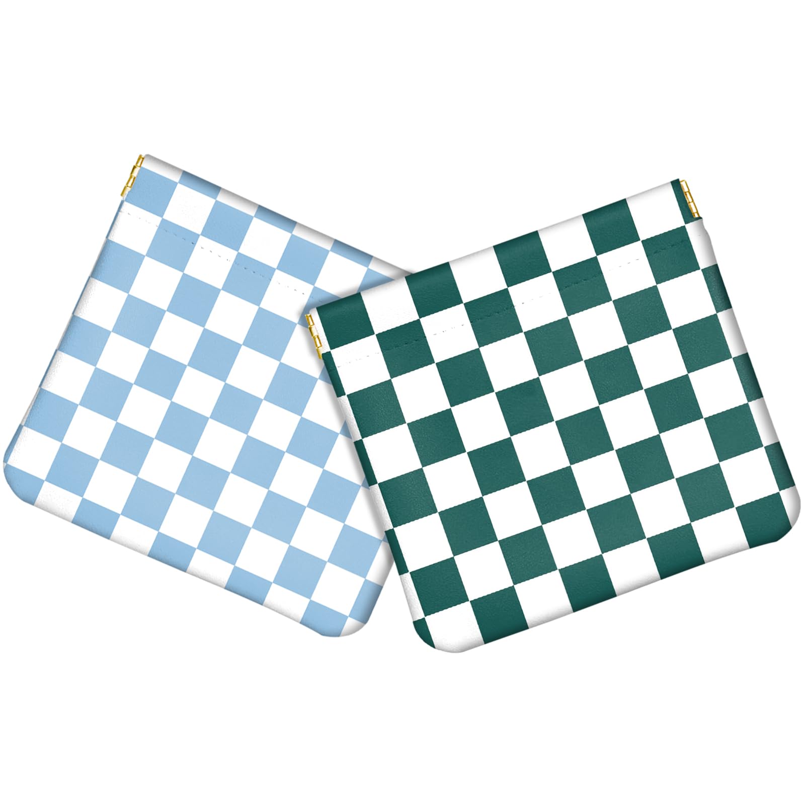 Zewurtuw 2 PCS Small Coin Squeeze Purse Pouch Soft PU Leather Coin Bag Mini Wallet Pouch Cute for Women Girls Men 4.6" x 4.3"-Blue-green Lattice