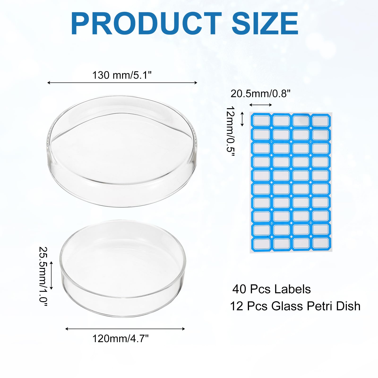PATIKIL 12 Pezzi Vetreria Petri Con Coperchio, 120 mm Vetro Borosilicato Spesso Autoclavabile Piastre Coltura Laboratorio Etichette Per Esperimenti Scientifici Progetti Laboratorio