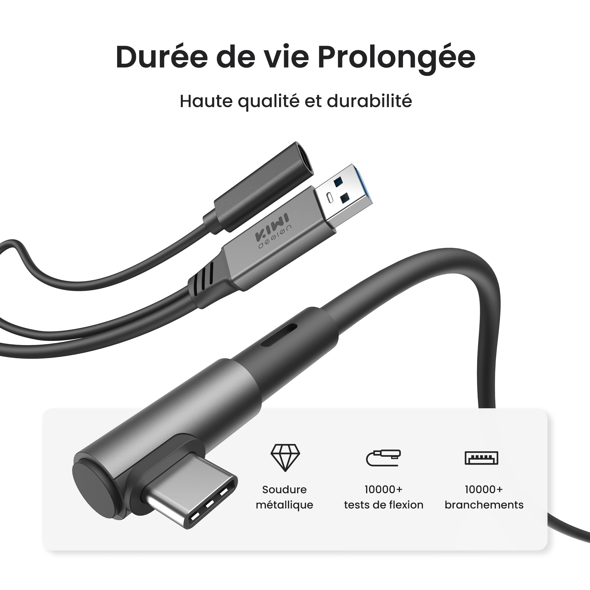 KIWI design Câble Link avec Chargement 5M Compatible avec Meta Quest 3s Quest 3 Quest 2/Pro/Pico 4 Accessoires et PC/SteamVR, Câble USB 3.0 à USB C Link avec Super Rapide 5 Gbps, pour Jeu Prolongé