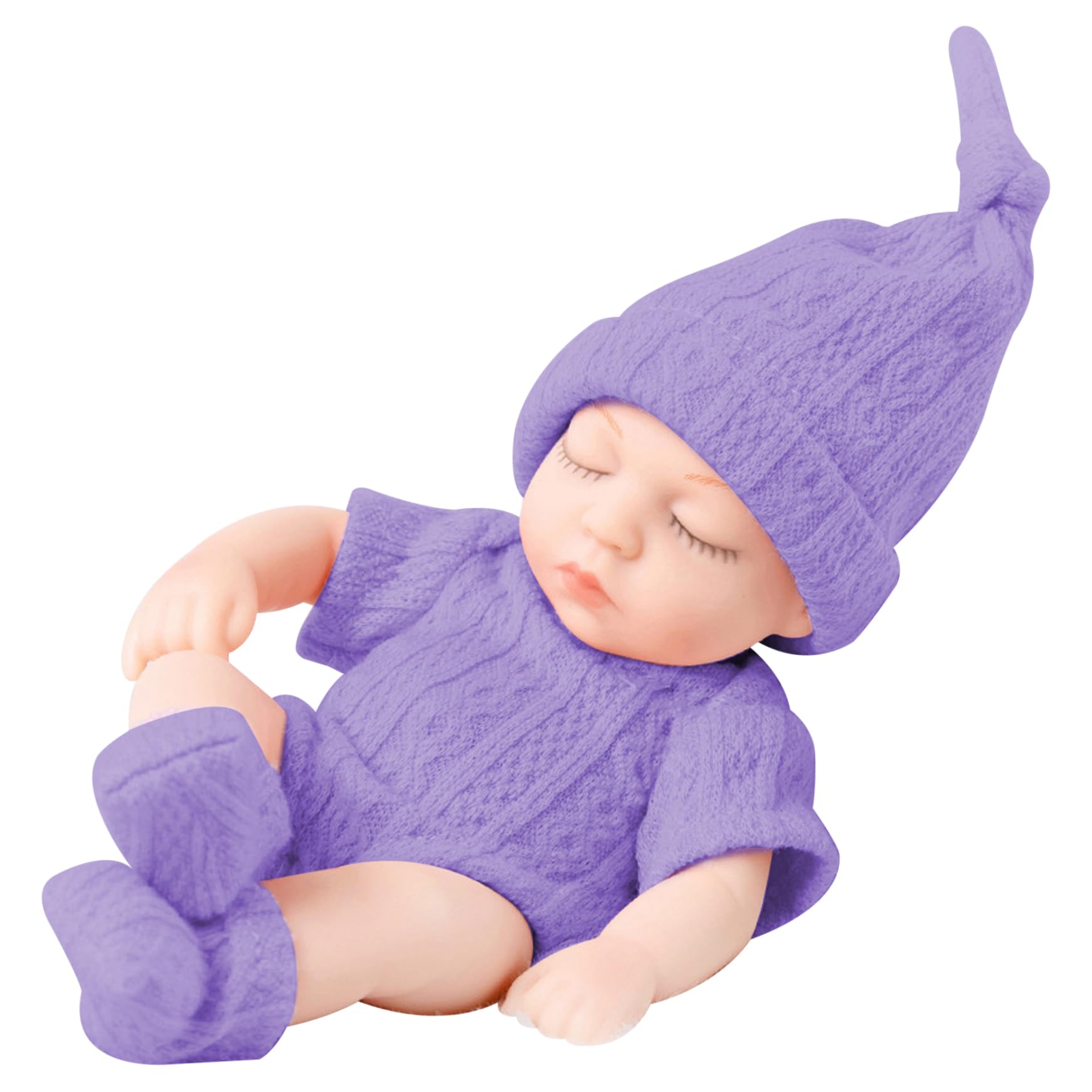 StaZamor 7 Inch Mini Baby Doll with Wearable Clothes, Soft Vinyl Realistic Newborn Doll for Children's, Portable Tiny Silicone Baby, Collectible Toy, Purple
