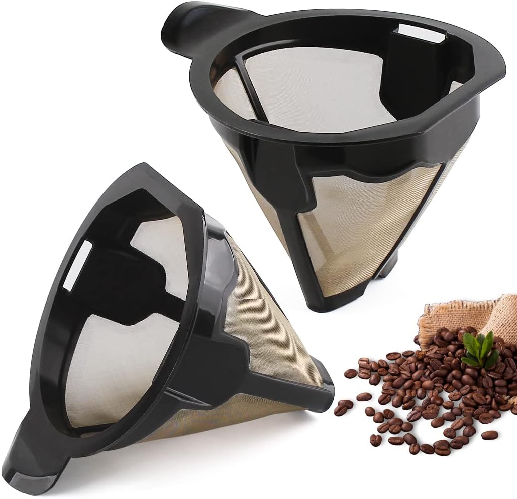 Veterger Replacement Parts 2pcs Cone Reusable Coffee Permanent Filters, Compatible with Ninja Coffee Maker CM305, CP301, CP307C