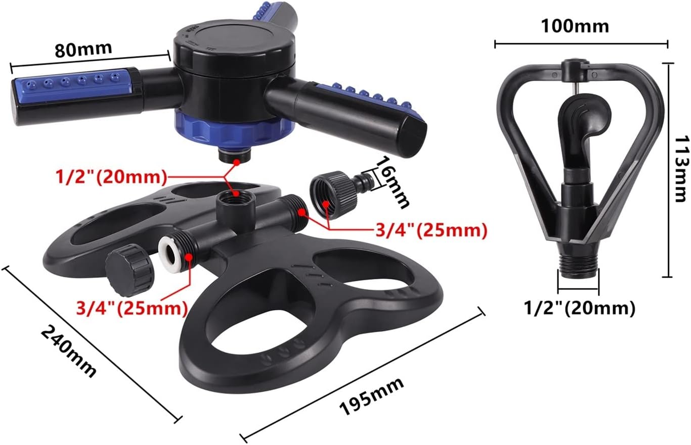 Generic Hose Connector Adapter 360° Automatic Rotating Sprinkler Lawn Lawn Irrigation Nozzle Garden Greenhouse Orchard Football Field Lawn Watetool/3 Arm Nozzle