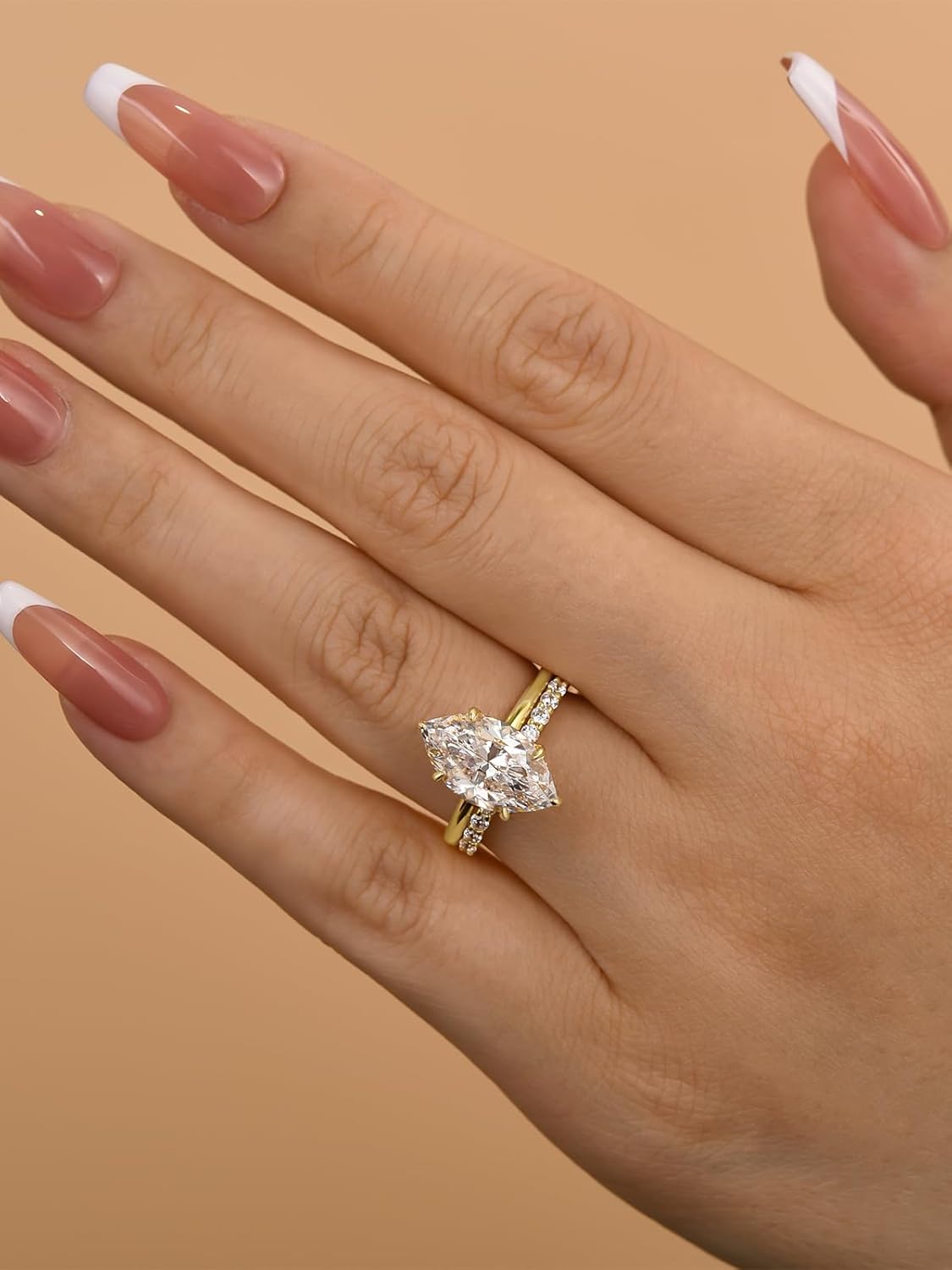 3.5CT Marquise Cut Engagement Ring Set, S925 Silver Bridal Ring Set with Open Wedding band - Image 3