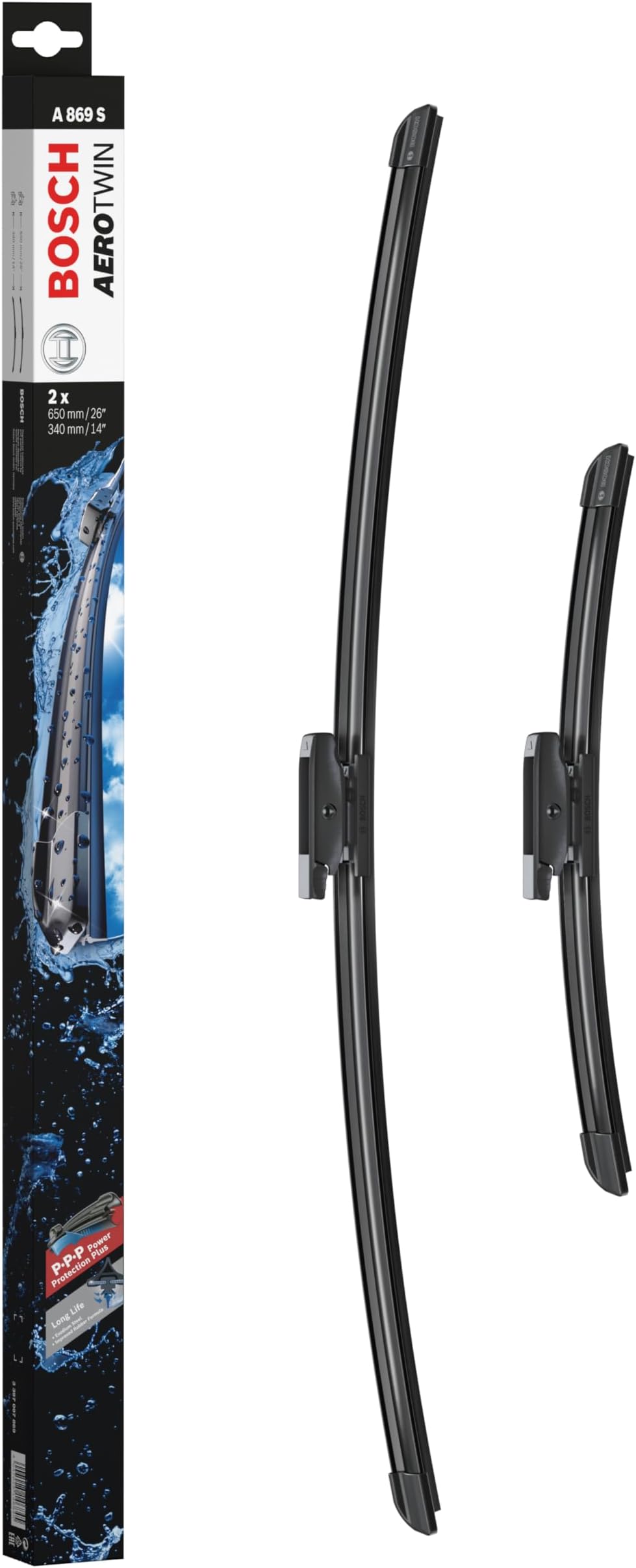 BOSCHWiper Blade Aerotwin A869S, Length: 650mm/340mm − Set of Front Wiper Blades, black