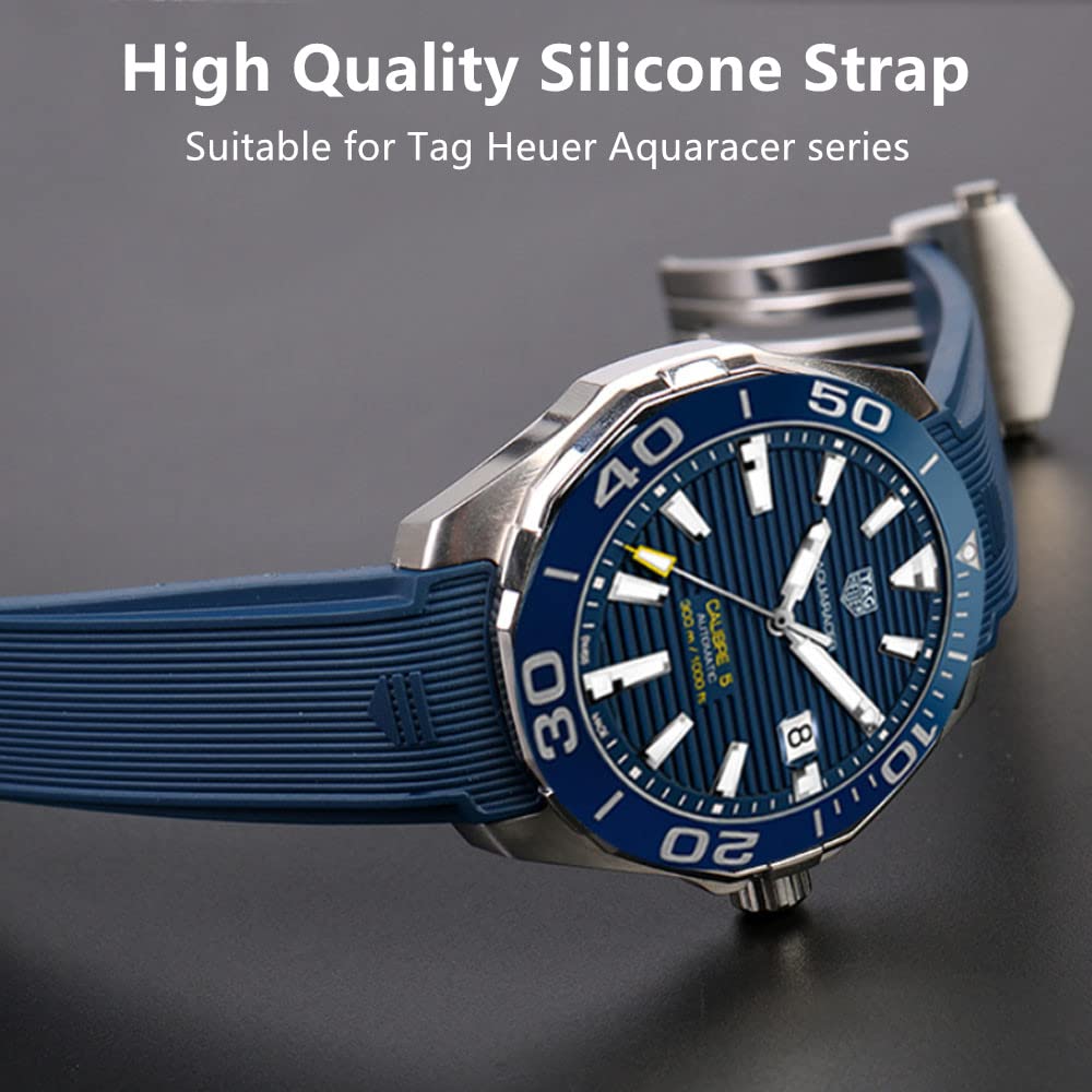 Opaska do Zegarka dla Tag Heuer 22mm Silikon Bransoletka，Pasek Męskie Zegarek Akcesoria Aquaracer Monaco seria Zamienny Pasek Oryginalna Bransoletka Kompatybilny z Tag Heuer
