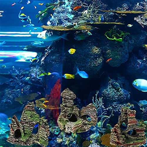 KewMayer 1 x Aquarium Rock Cave Decoration with Green Grass for Fish Shrimp Hiding Mountain View Moss Tree House Stone Natural Look Rock Cave for Fish Shrimp Hiding Aquarium Decoration - Image 3