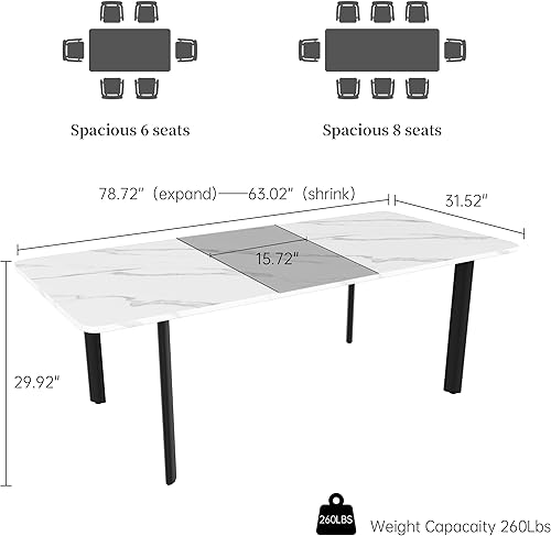 Miniatura 2 de HIPIHOM Moderno juego de mesa de comedor para 4, 5 piezas rectangulares de piedra sinterizada blanca y sillas para el hogar, cocina, sala de estar,