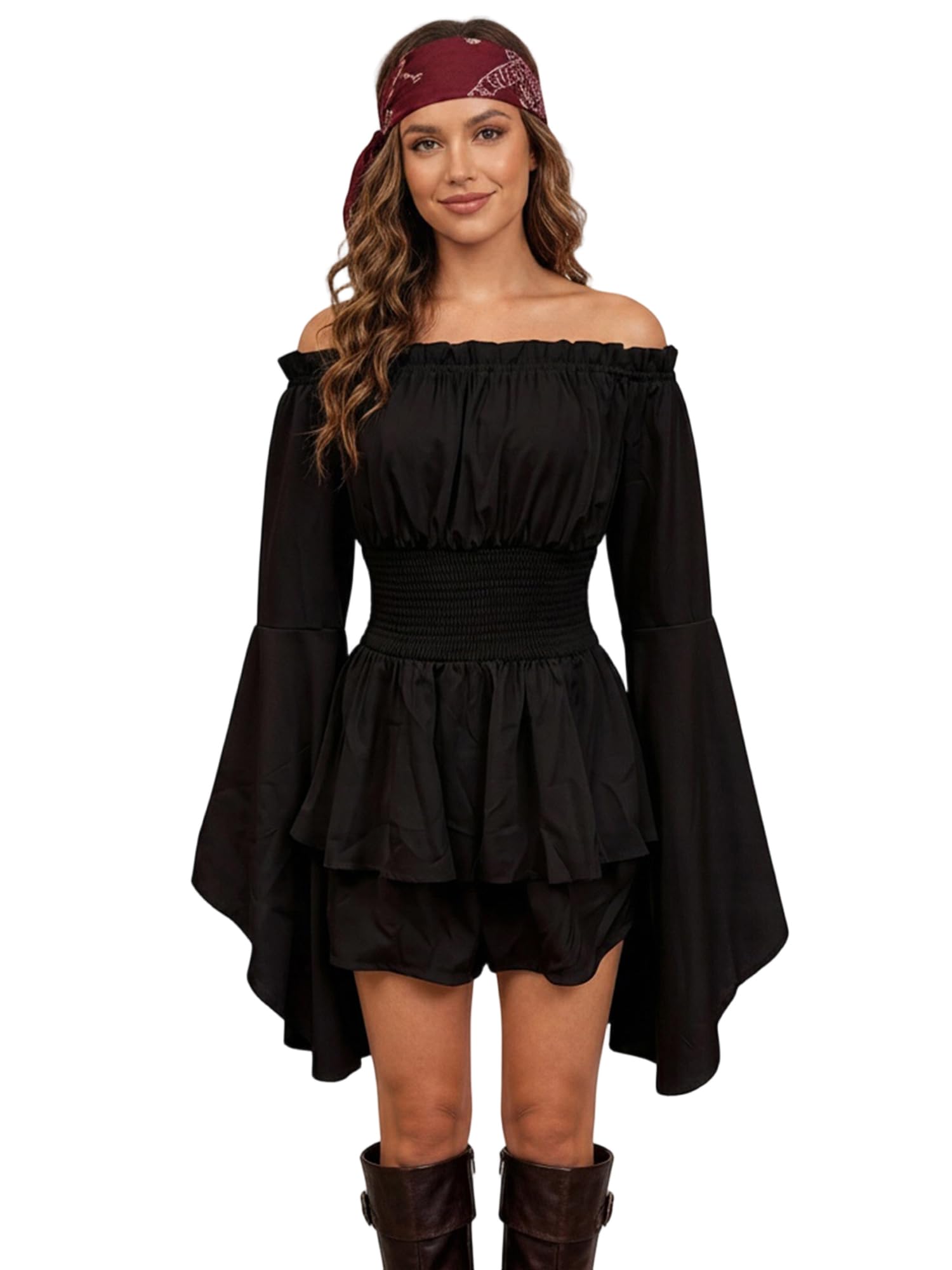 Lshyuehao Women Medival Off Shoulder Corset Dress Pirate Bustier Dress for Halloween (EB-Black, M) โ image 1