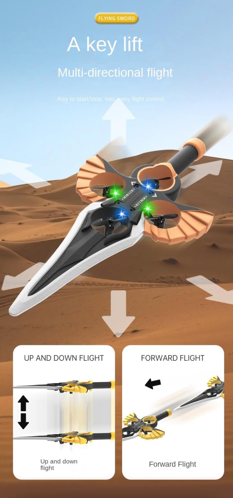Flying Sword Drohne – Interaktives Fernsteuerungsflugzeug Für Erwachsene Mit LED-Lichtern, Langlebiges Design & Einfache Bedienung