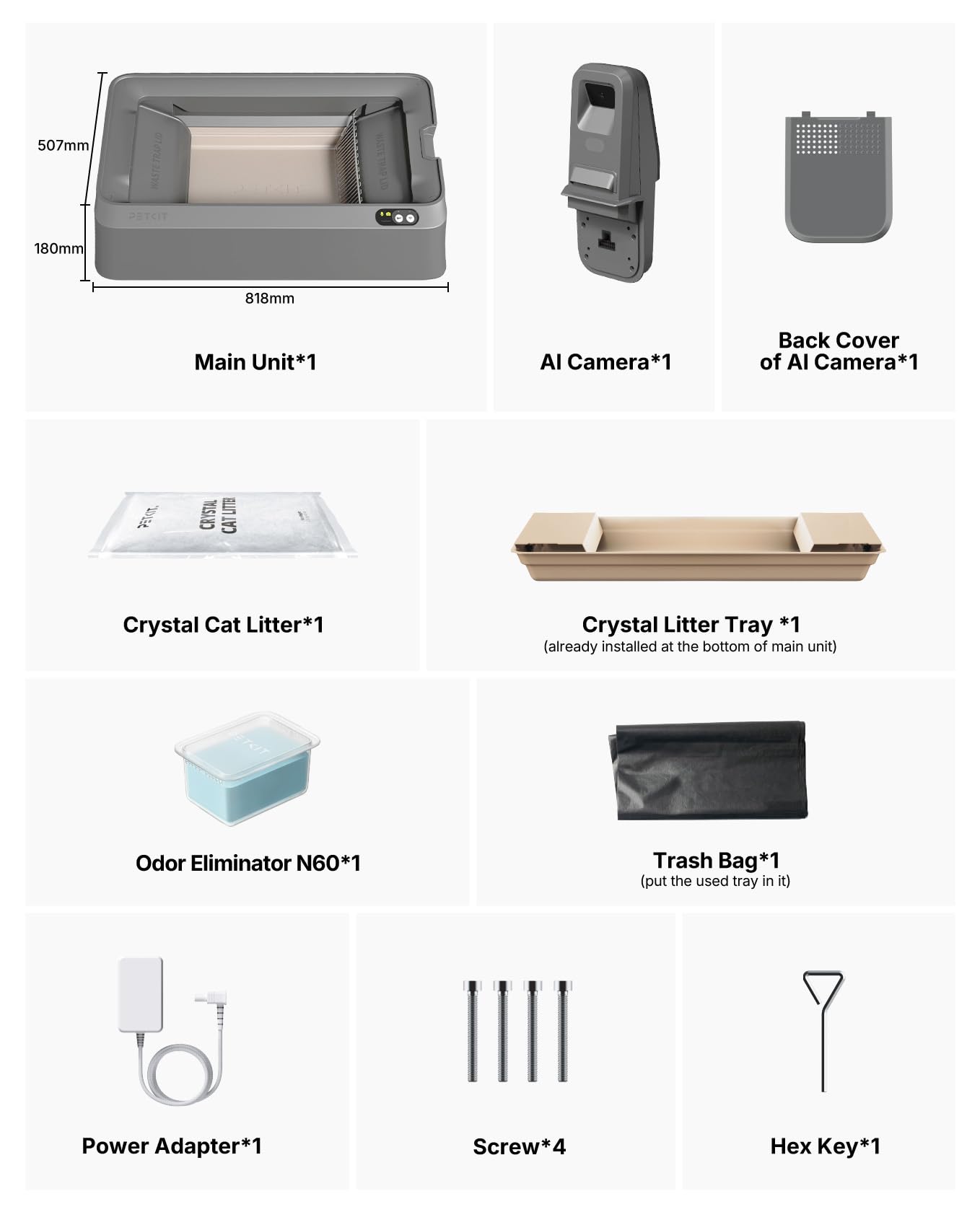 PETKIT PUROBOT CRYSTAL DUO Lettiera Gatto Autopulente con Telecamera AI, Monitoraggio APP, Deodorizzazione Doppia, Design Aperto Sicuro, Doppio Vano Raschiatura Bidirezionale per Gatti Grandi, Grigio