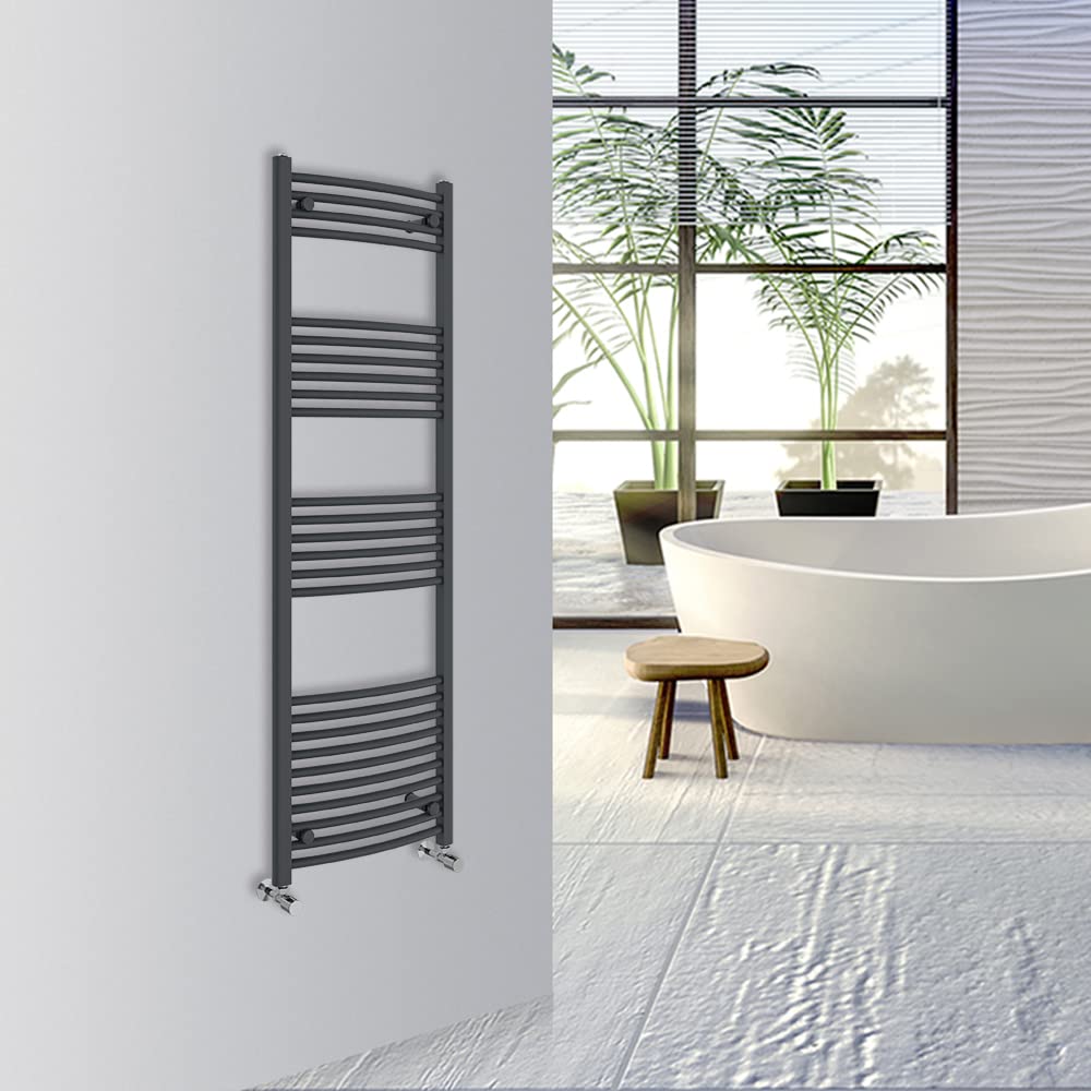 Warmehaus Curved Bathroom Heated Towel Rail Warmer Radiator Central Heating 1600x500mm - Anthracite — image 1