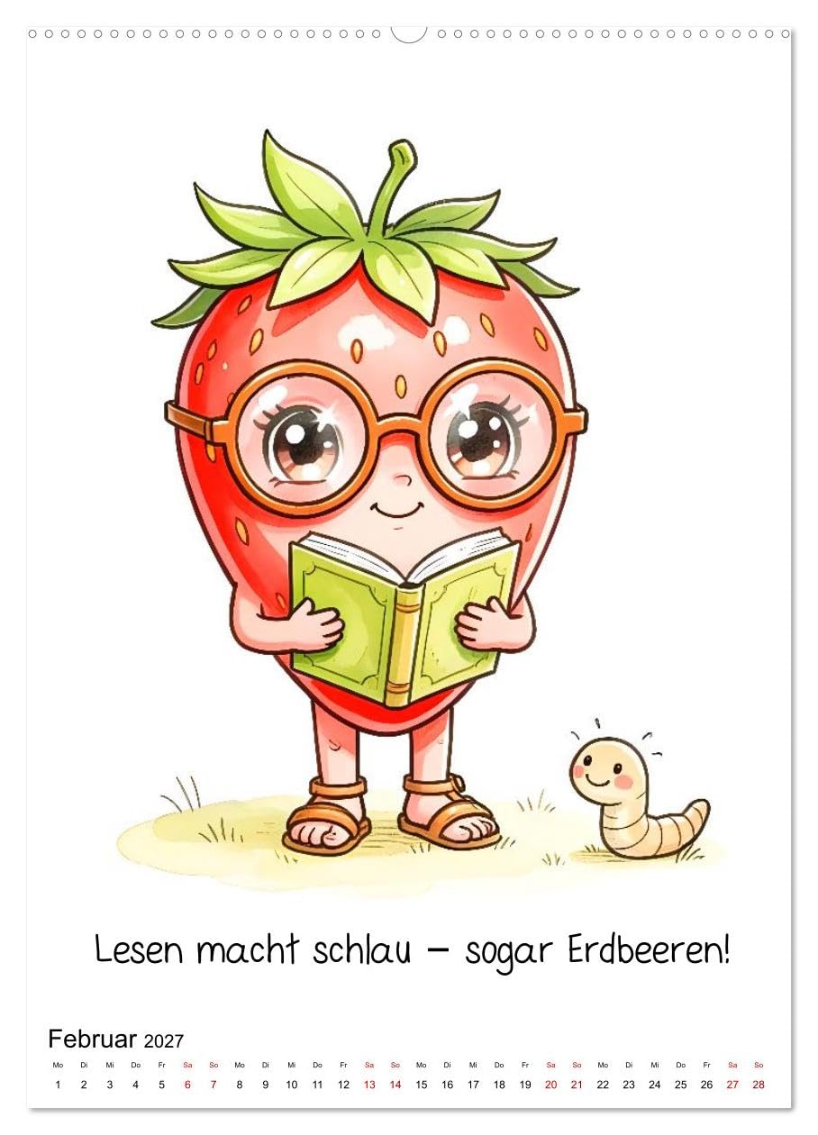 Erdbeer Kalender - Niedliche Illustrationen mit Sprüchen (Wandkalender 2027 DIN A2 hoch), CALVENDO Monatskalender: Ein liebevoll gestalteter ... gute Laune verbreitet. (CALVENDO Spass)