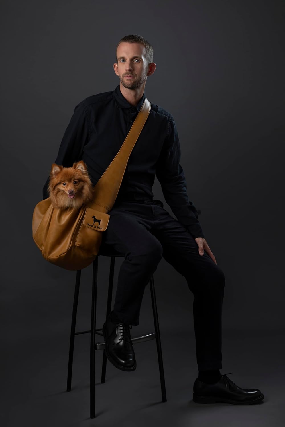 Noah & Paw Dog Sling Carrier for Small Dogs 5-18lb, Dog Sling for Small Dogs and Cats, Dog Carrier with Adjustable Padded Strap, Vegan Leather Lined with Fur, Double Safety Feature, Machine Washable