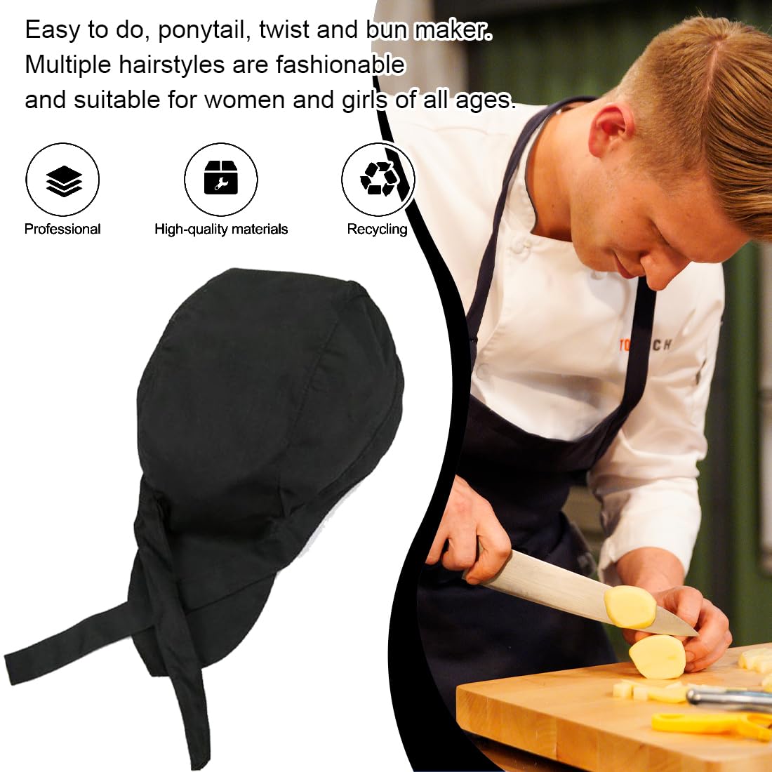 Cappello da Cuoco Regolabile Nero Unisex per Adulti Lavoro Hotel