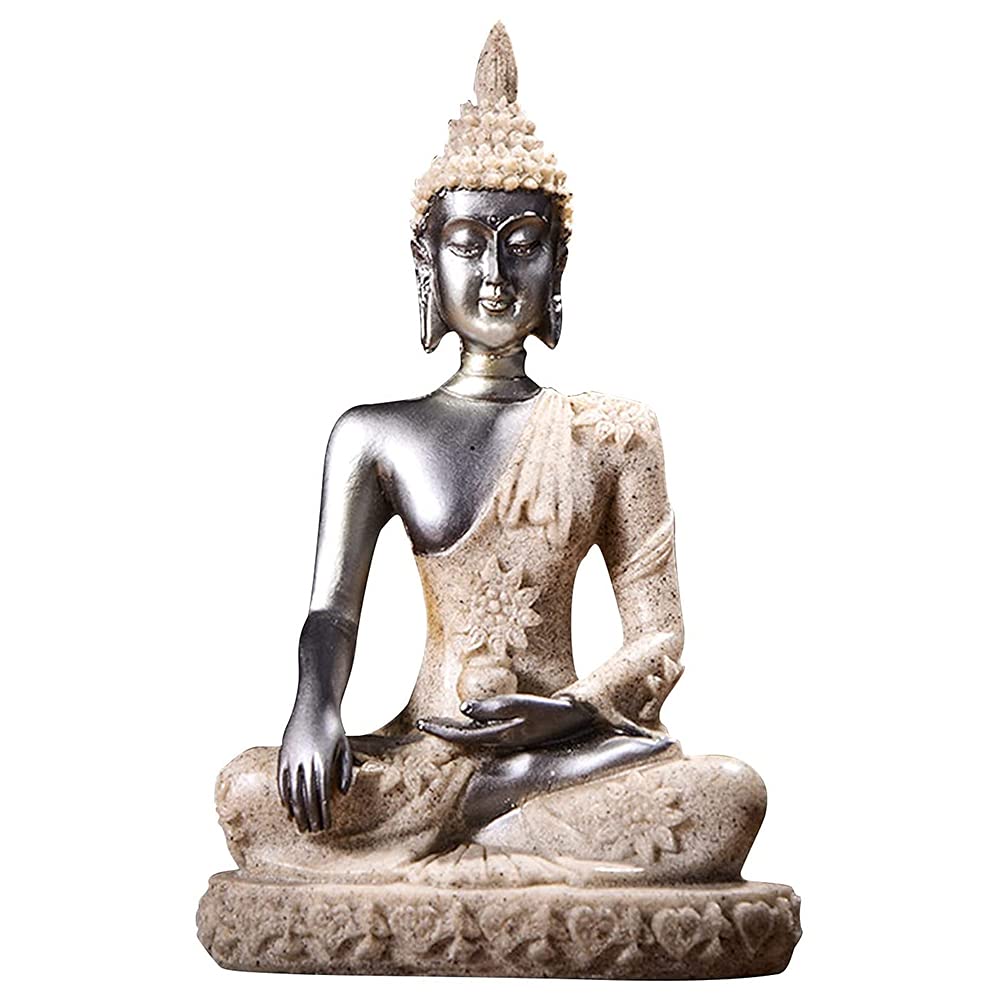 Ancllo Black The Hue Sandstone Meditation Buddha Statue Sculpture Hand Carved Figurine Golden #8132