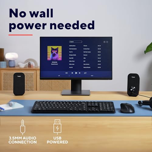 Trust Orada 2.0 PC Speakers for Desktop, 12W (6W RMS), Compact USB Speaker Set, Jack AUX 3.5mm, Headphone Connection, Fabric Front, Stereo Computer Speakers for PC Laptop Mac, Black - Image 5