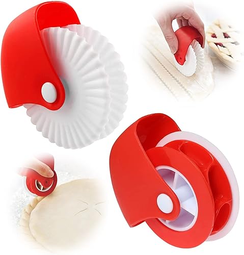 Paquete de 2 ruedas de corte de pastelería, rueda de pastelería decoradora de corteza de pastelería y cortador para cortar pasteles, crimpadora de